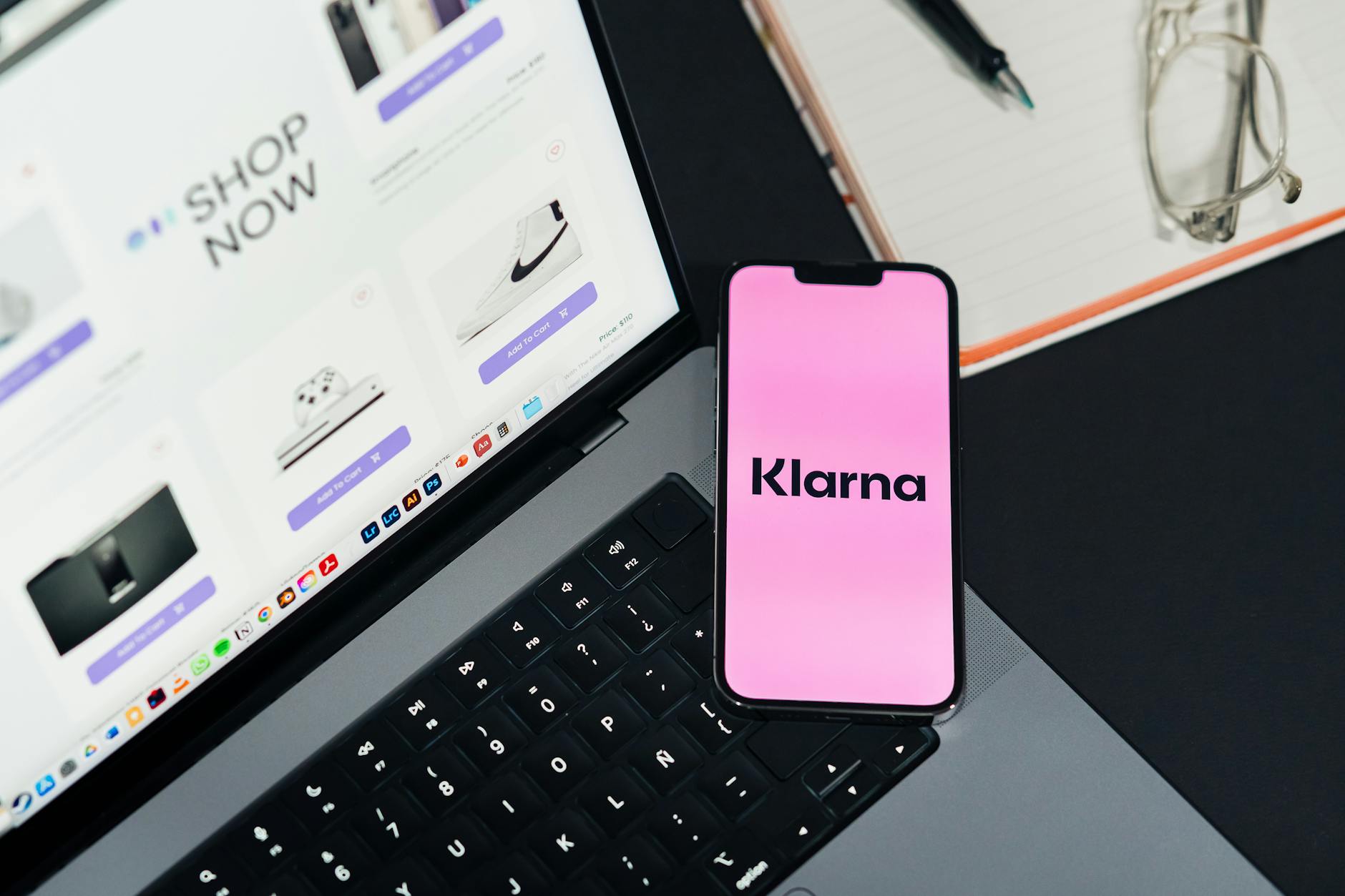 online shopping with klarna on laptop and phone